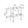 Casabianca PEAK Bar Cart In Walnut Melamine With Black Painted Metal Frame - Dimensions