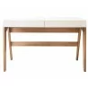 Casabianca BLANC Office Desk In White Melamine With Light Oak Legs - Front - Casabianca BLANC Office Desk In White Melamine With Light Oak Legs - Front