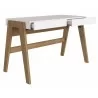 Casabianca BLANC Office Desk In White Melamine With Light Oak Legs - Angled with Opened Desk - Casabianca BLANC Office Desk In White Melamine With Light Oak Legs - Angled with Opened Desk