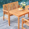Vifah Olina Honey 3-Piece Fish Bone Eucalyptus Wooden Outdoor Dining Set, Table Closeup View