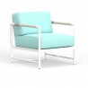 Sabbia Club Chair in Dupione Celeste, No Welt - Front Side Angle