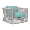 Miami Club Chair in Dupione Celeste w/ Self Welt - Front Side Angle