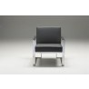 Motivo Arm Chair Grey Leather with Brushed Stainless Steel - Back Angle - Front