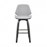 Armen Living Arabela 26" Gray Faux Leather and Black Wood Swivel Bar Stool Front