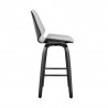 Armen Living Arabela 26" Gray Faux Leather and Black Wood Swivel Bar Stool Side