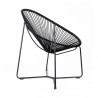Armen Living Acapulco Indoor Outdoor Steel Papasan Lounge Chair with Black Rope- Side View
