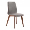 Armen Living Archie Mid-Century Dining Chair in Walnut Finish and Gray Fabric - Front Angle