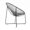 Armen Living Acapulco Indoor Outdoor Steel Papasan Lounge Chair with Gray Rope- Side View