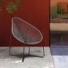 Armen Living Acapulco Indoor Outdoor Steel Papasan Lounge Chair with Gray Rope