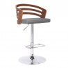 Armen Living Adele Adjustable Height Swivel Faux Leather and Walnut Wood Bar Stool Gray
