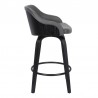 Armen Living Alec 26" Counter Height Swivel Grey Faux Leather and Black Wood Bar Stool Side