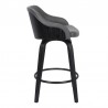 Armen Living Alec 30" Bar Height Swivel Grey Faux Leather and Black Wood Bar Stool Side