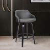 Armen Living Alec 30" Bar Height Swivel Grey Faux Leather and Black Wood Bar Stool