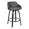 Armen Living Alec 26" Counter Height Swivel Grey Faux Leather and Black Wood Bar Stool Front