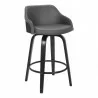 Armen Living Alec 26" Counter Height Swivel Grey Faux Leather and Black Wood Bar Stool Front - Armen Living Alec 26" Counter Height Swivel Grey Faux Leather and Black Wood Bar Stool Front