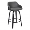 Armen Living Alec 30" Bar Height Swivel Grey Faux Leather and Black Wood Bar Stool Front