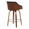 Armen Living Alec 26" Counter Height Swivel Brown Faux Leather and Walnut Wood Bar Stool Back Angle