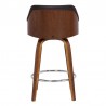 Armen Living Alec 26" Counter Height Swivel Brown Faux Leather and Walnut Wood Bar Stool Back