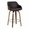 Armen Living Alec 26" Counter Height Swivel Brown Faux Leather and Walnut Wood Bar Stool - Armen Living Alec 26" Counter Height Swivel Brown Faux Leather and Walnut Wood Bar Stool