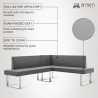 Armen Living Amanda Contemporary Nook Corner Dining Bench in Gray Faux Leather and Chrome Finish Back