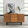 Armen Living Aldo Brown Oak Sideboard Buffet Cabinet in Brown Oak Wood with Black Metal Legs