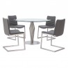 Armen Living April Contemporary Dining Chair in Brushed Stainless Steel Finish and Gray Faux Leather 4 Set