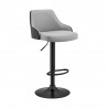 Armen Living Asher Adjustable Grey Faux Leather and Black Finish Bar Stool Side