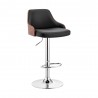 Armen Living Asher Adjustable Faux Leather and Chrome Finish Bar Stool Black Front