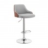 Armen Living Asher Adjustable Faux Leather and Chrome Finish Bar Stool Gray Side Angle