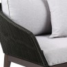 Armen Living Athos Indoor Outdoor Club Chair in Dark  Eucalyptus Wood with Latte Rope and Grey Cushions- Close View