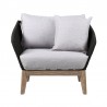 Armen Living Athos Indoor Outdoor Club Chair in Light Eucalyptus Wood with Latte Rope and Grey Cushions- Front