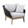 Armen Living Athos Indoor Outdoor Club Chair in Light Eucalyptus Wood with Latte Rope and Grey Cushions- Side View