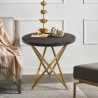 Armen Living Atala Brown Veneer End Table with Brushed Gold Legs Lifestyle View