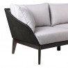 Armen Living Athos Indoor Outdoor 3 Seater Sofa in Dark Eucalyptus Wood with Latte Rope and Grey Cushions- Front Half