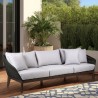 Armen Living Athos Indoor Outdoor 3 Seater Sofa in Dark Eucalyptus Wood with Latte Rope and Grey Cushions - Lifestyle 2