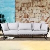 Armen Living Athos Indoor Outdoor 3 Seater Sofa in Dark Eucalyptus Wood with Latte Rope and Grey Cushions