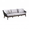 Armen Living Athos Indoor Outdoor 3 Seater Sofa in Dark Eucalyptus Wood with Latte Rope and Grey Cushions- Front