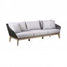 Armen Living Athos Indoor Outdoor 3 Seater Sofa in Light Eucalyptus Wood with Latte Rope and Grey Cushions- Sofa Front