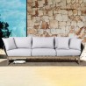Armen Living Athos Indoor Outdoor 3 Seater Sofa in Light Eucalyptus Wood with Latte Rope and Grey Cushions