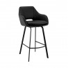 Armen Living Aura Black Faux Leather and Black Metal Swivel 26" Counter Stool Front Angle