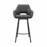 Armen Living Aura Gray Faux Leather and Black Metal Swivel 30" Bar Stool Front