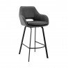 Armen Living Aura Gray Faux Leather and Black Metal Swivel 30" Bar Stool Front Angle