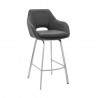 Armen Living Aura Gray Faux Leather and Brushed Stainless Steel Swivel 26" Counter Stool Front Side View