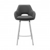 Armen Living Aura Gray Faux Leather and Brushed Stainless Steel Swivel 26" Counter Stool Front