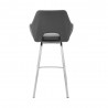 Armen Living Aura Gray Faux Leather and Brushed Stainless Steel Swivel 26" Counter Stool Back