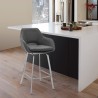 Armen Living Aura Gray Faux Leather and Brushed Stainless Steel Swivel 26" Counter Stool