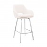 Armen Living Aura White Faux Leather and Brushed Stainless Steel Swivel 26" Counter Stool Front Side View
