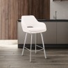 Armen Living Aura White Faux Leather and Brushed Stainless Steel Swivel 26" Counter Stool 