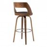Armen Living Axel 26" Swivel Counter Stool in Brown Faux Leather and Walnut Wood Back Side