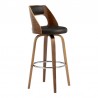 Armen Living Axel 30" Swivel Bar Stool in Brown Faux Leather and Walnut Wood Front Side